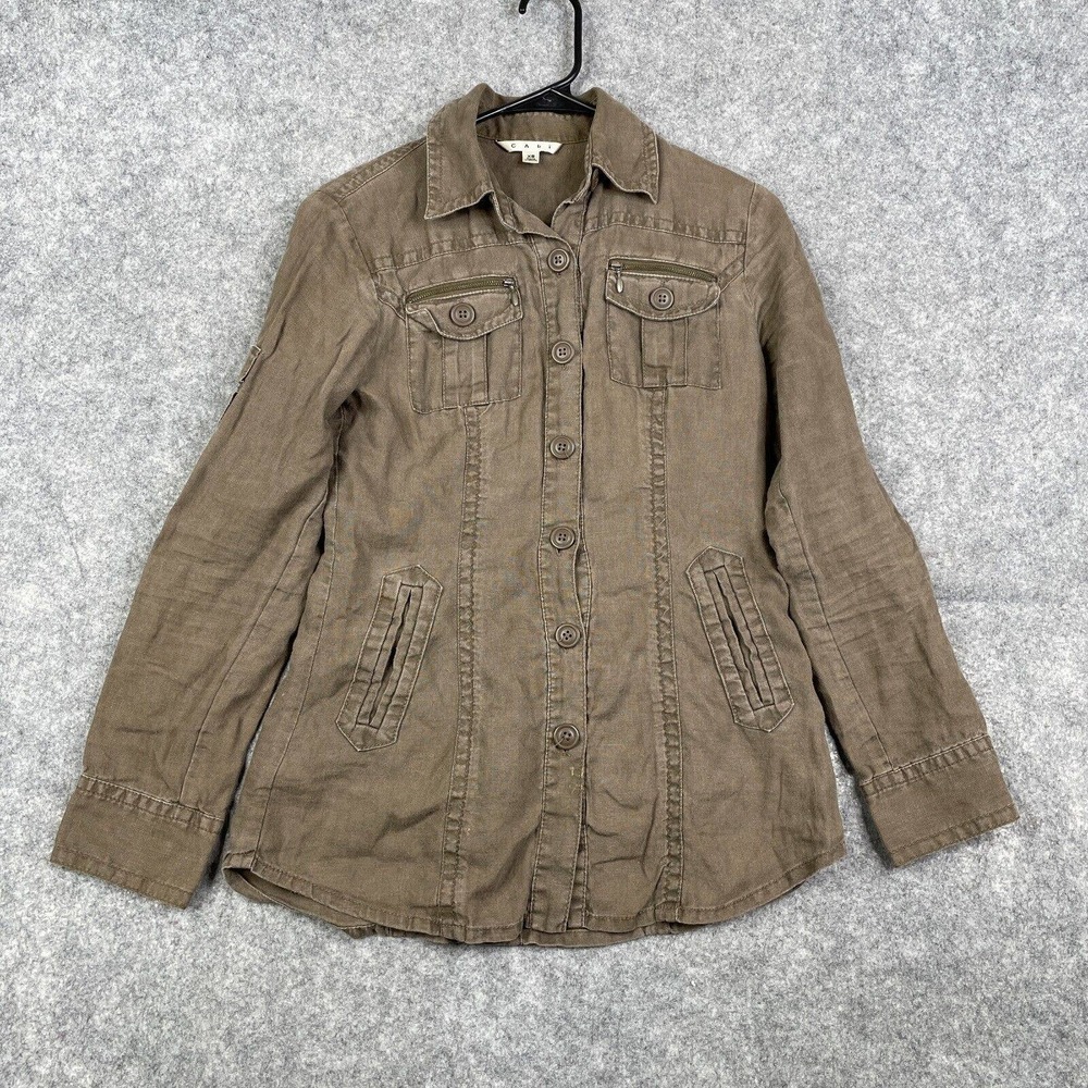 CAbi Women's Brown Long Sleeve Utility Linen Pockets Shirt Jacket Size XS 856